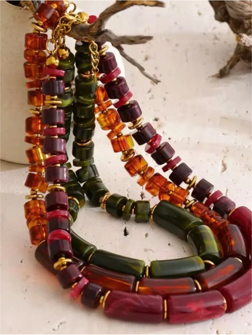 Maroon and Wine Beaded Necklace with Gold Accents